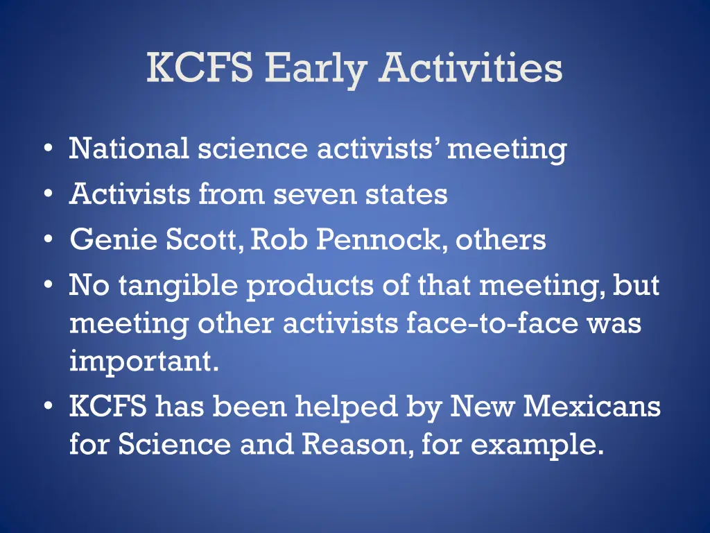 kcfs early activities