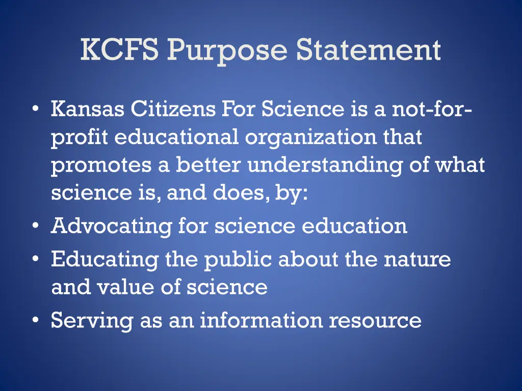 kcfs purpose statement