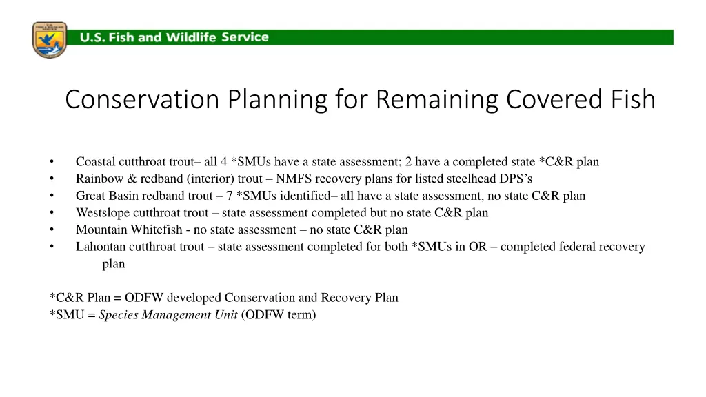 conservation planning for remaining covered fish