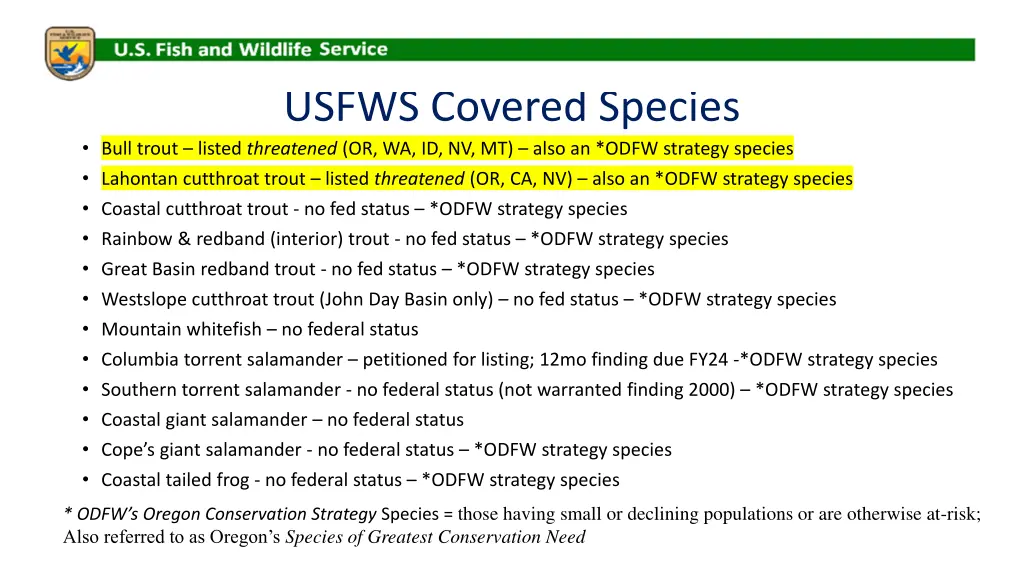 usfws covered species bull trout listed