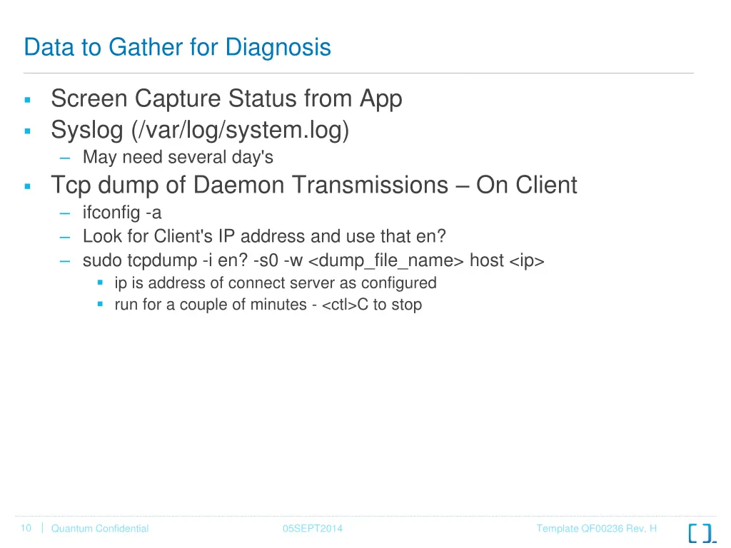 data to gather for diagnosis