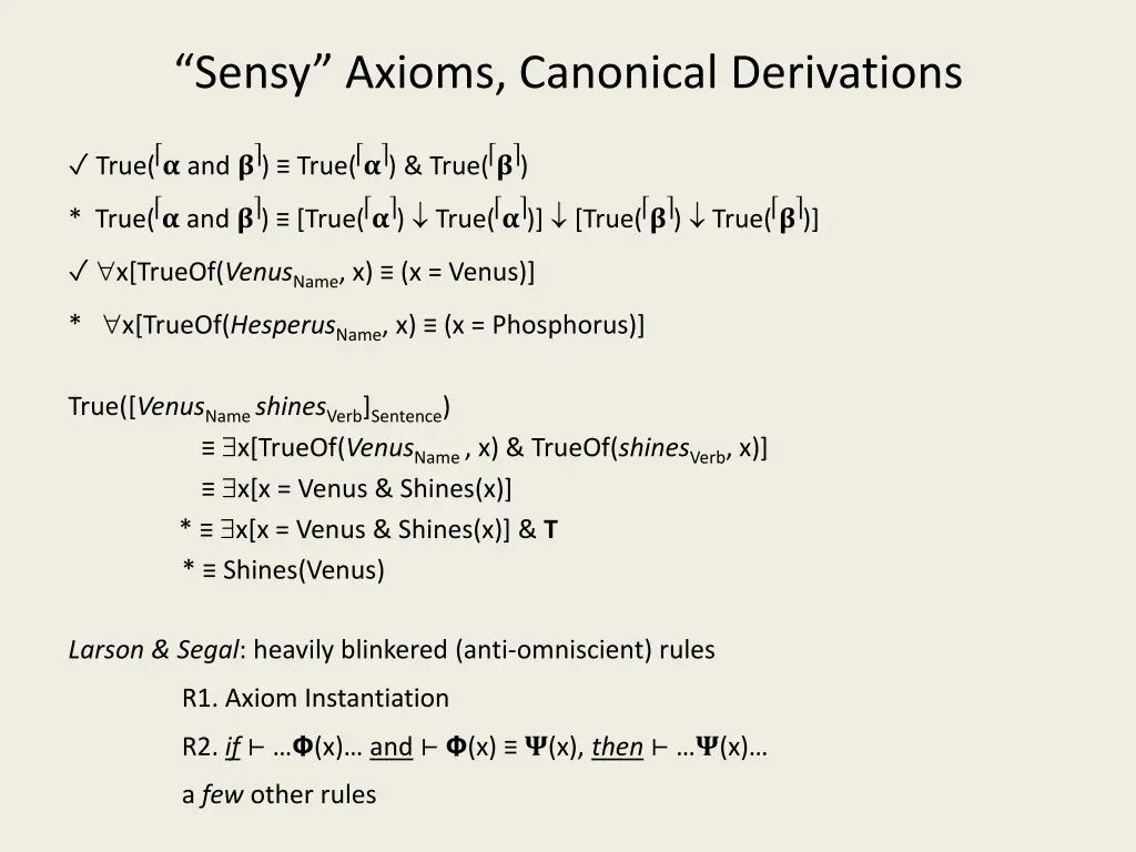 sensy axioms canonical derivations