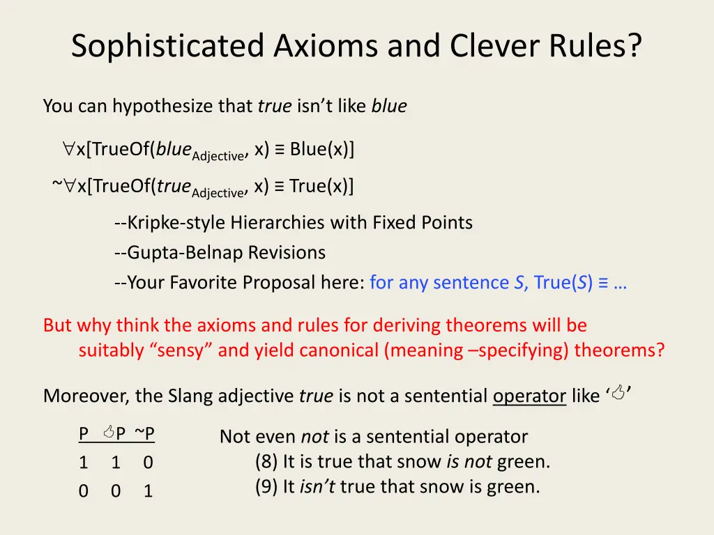 sophisticated axioms and clever rules