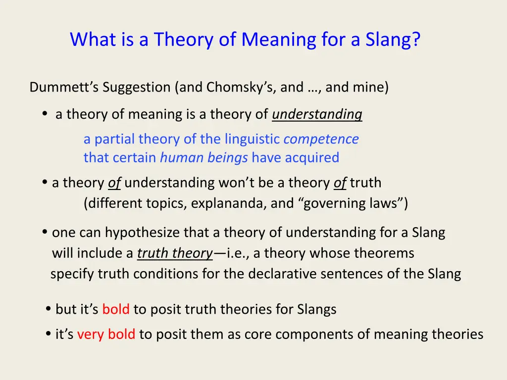 what is a theory of meaning for a slang