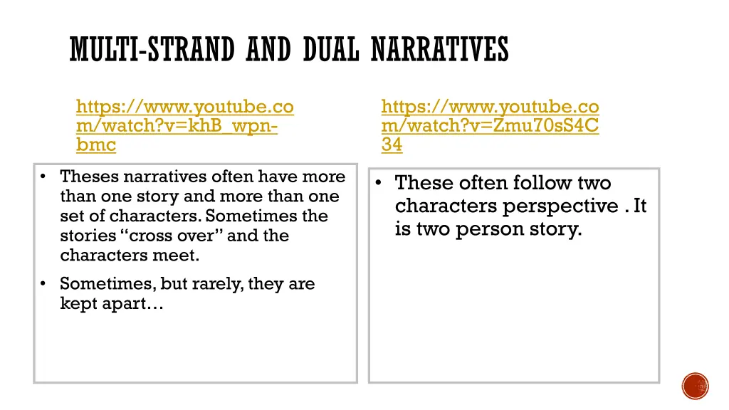 multi strand and dual narratives