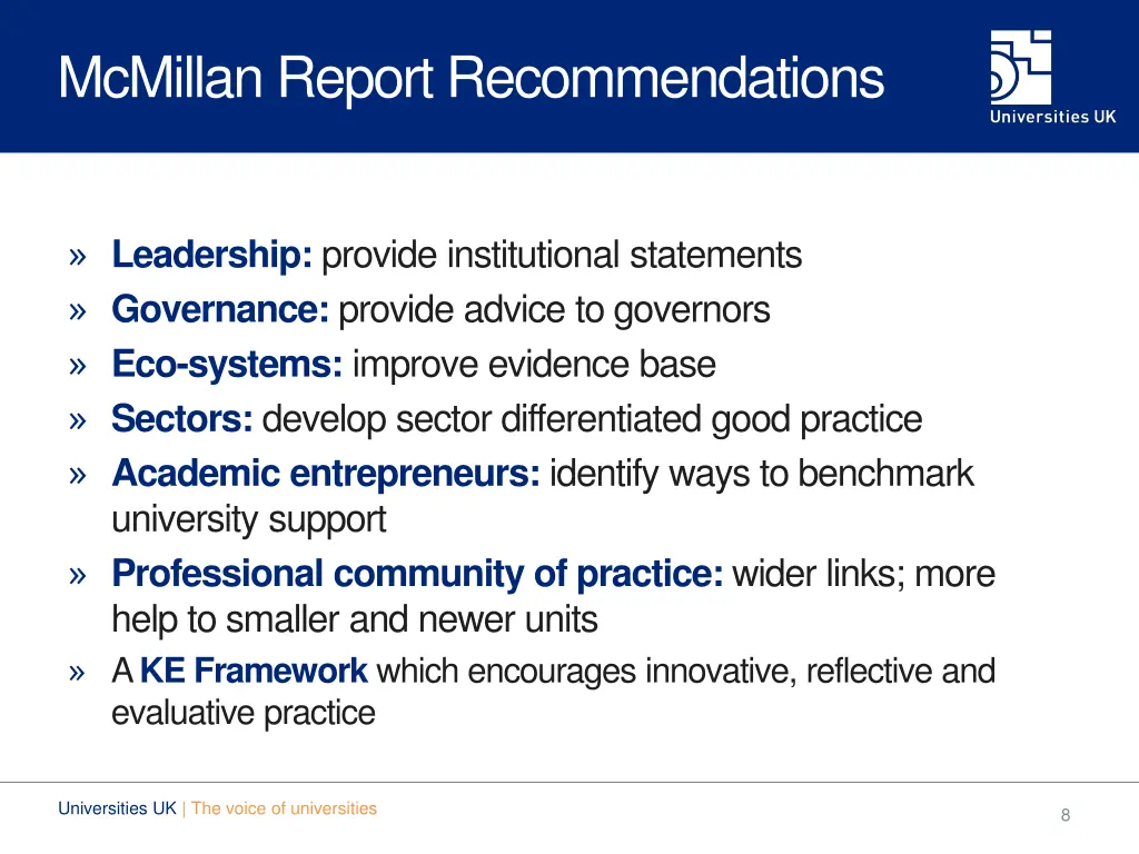 mcmillan report recommendations