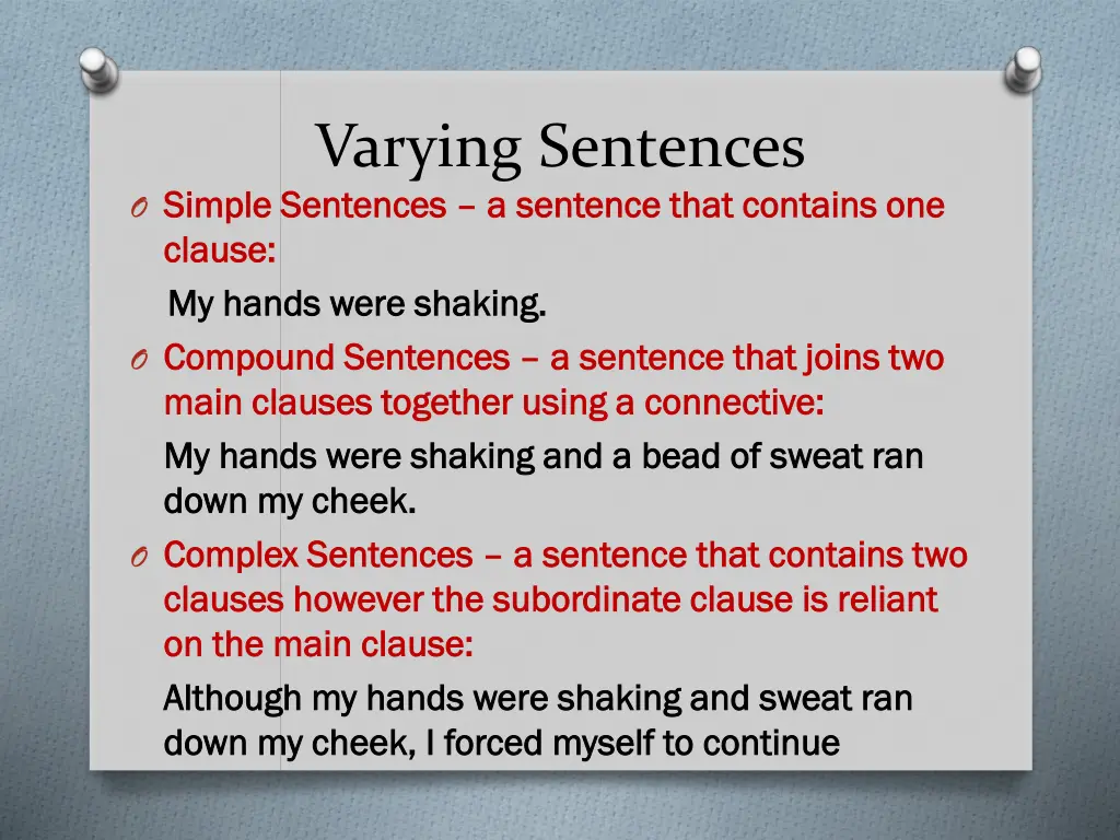 varying sentences o simple sentences simple