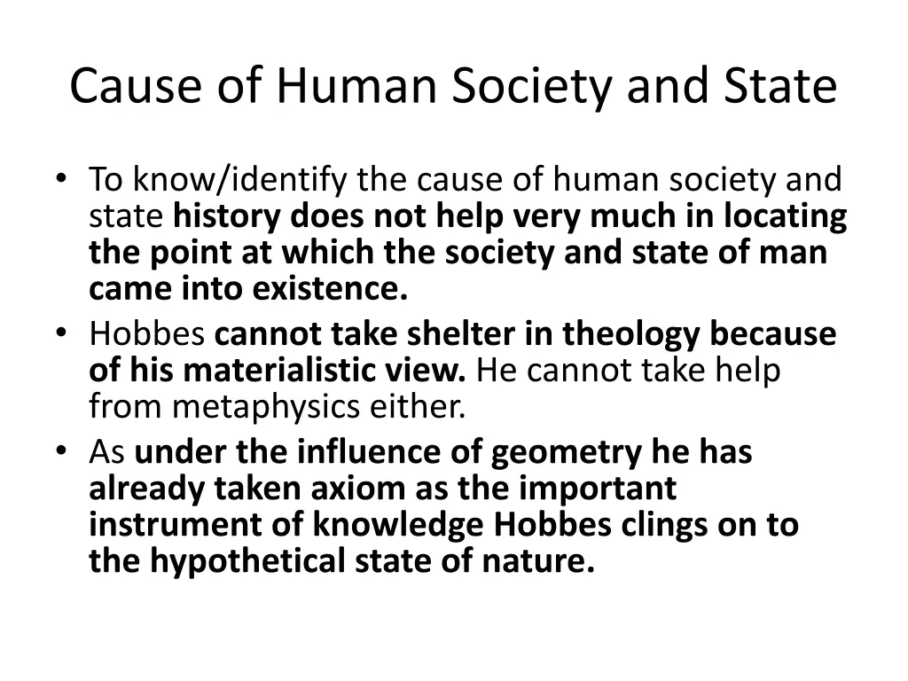 cause of human society and state