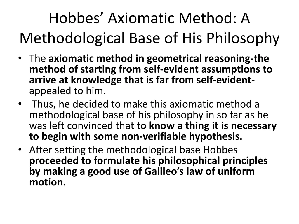 hobbes axiomatic method a methodological base