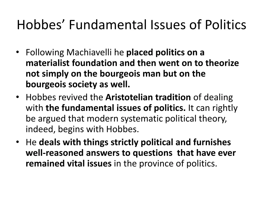 hobbes fundamental issues of politics