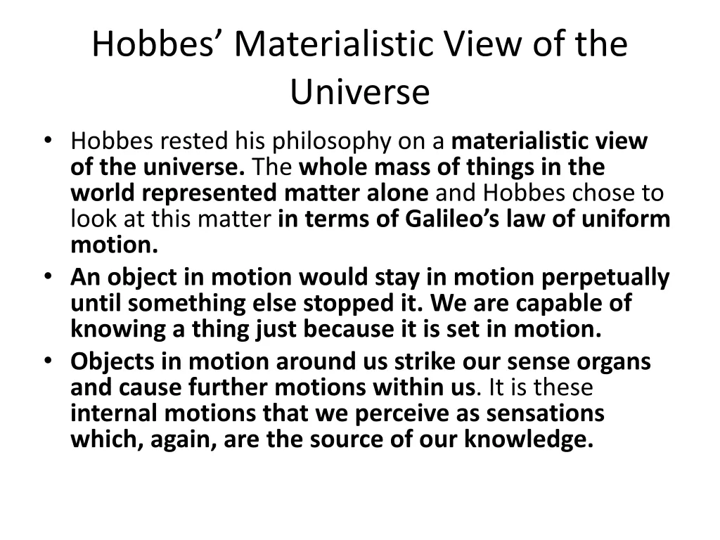 hobbes materialistic view of the universe hobbes