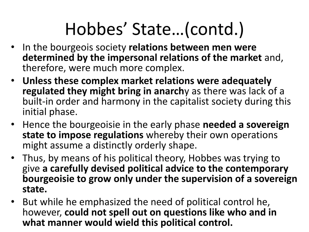 hobbes state contd in the bourgeois society