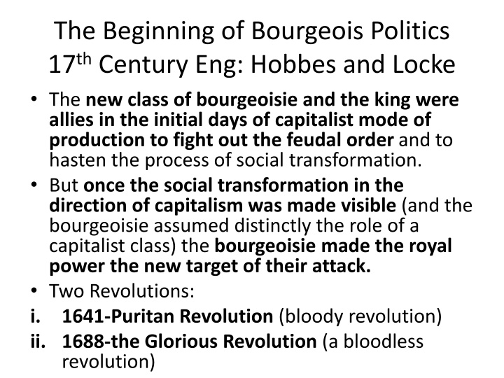 the beginning of bourgeois politics 17 th century