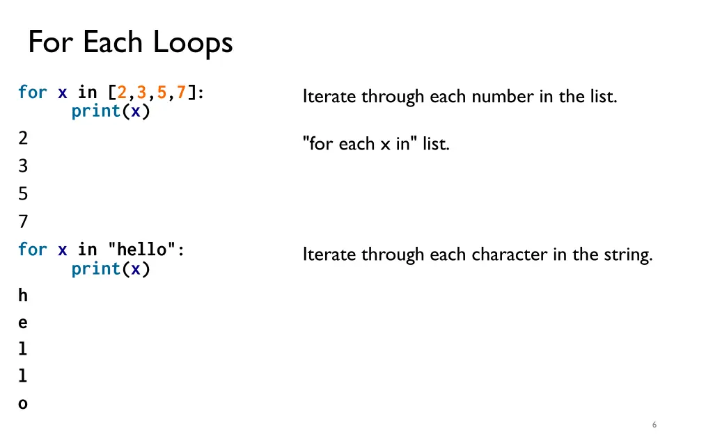 for each loops