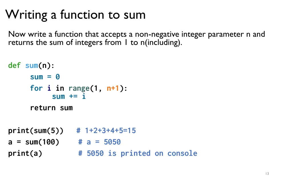 writing a function to sum