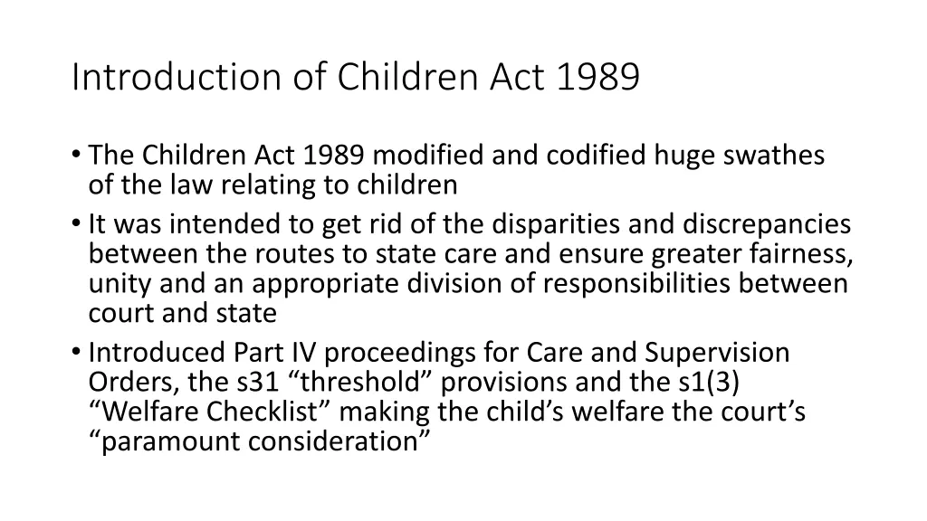 introduction of children act 1989