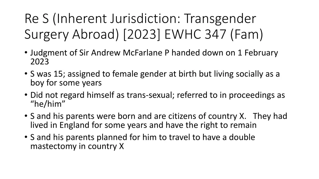 re s inherent jurisdiction transgender surgery 1