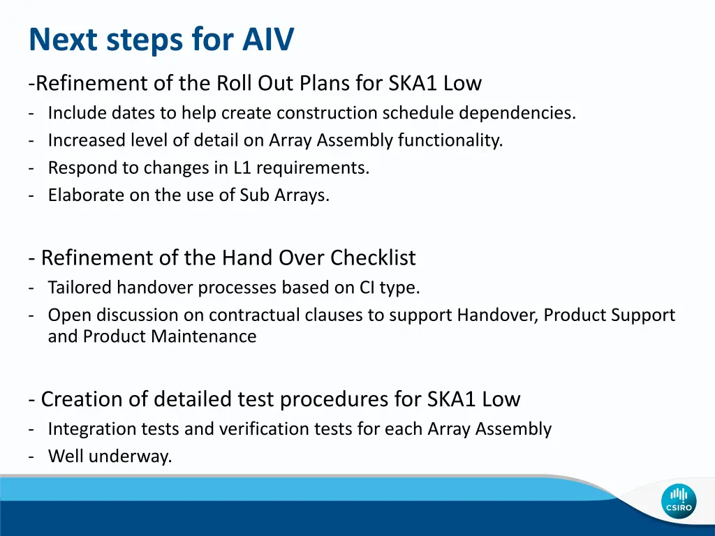 next steps for aiv