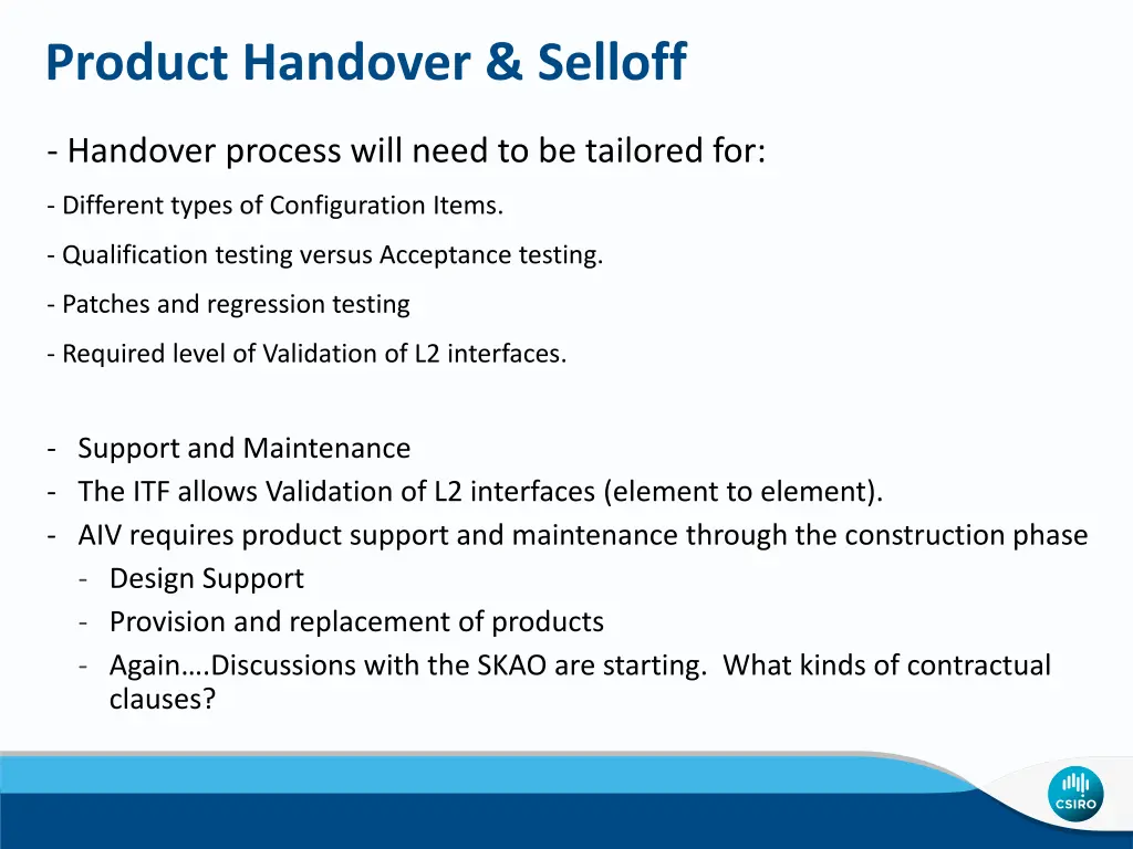 product handover selloff 1