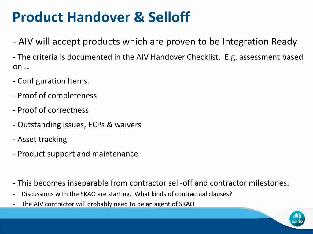 product handover selloff