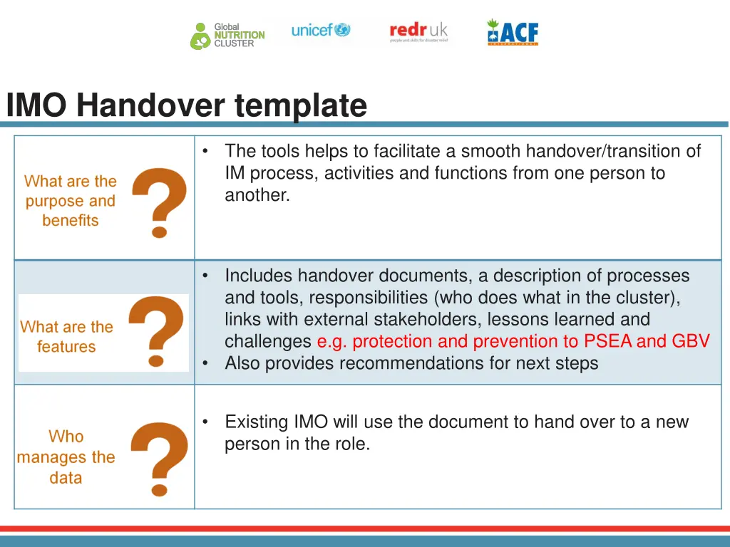 imo handover template