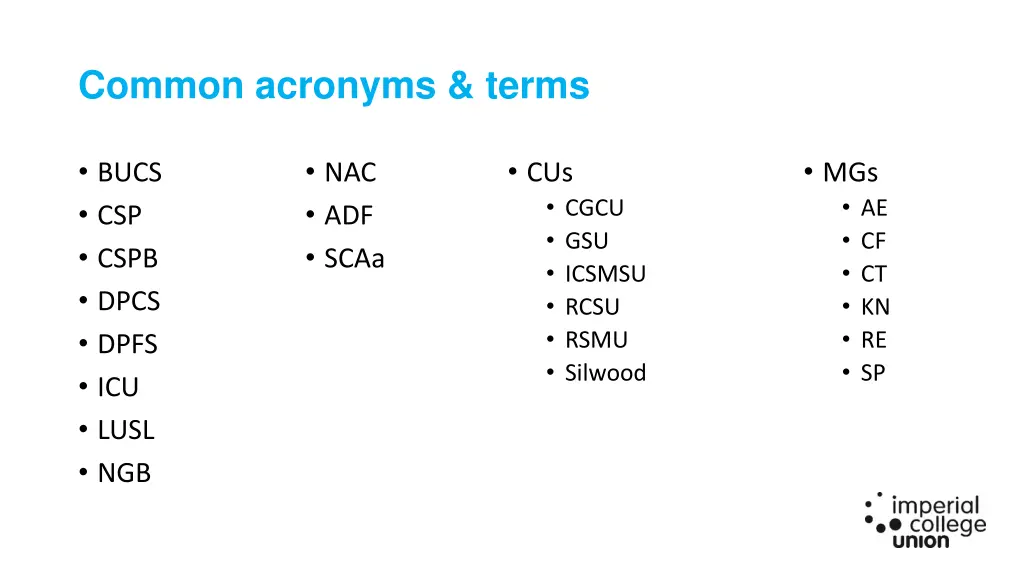 common acronyms terms