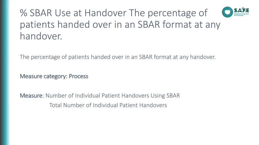 sbar use at handover the percentage of patients