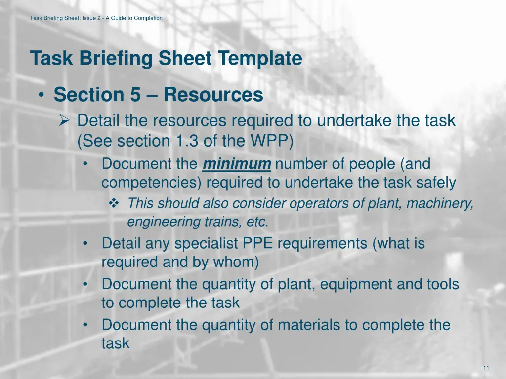 task briefing sheet issue 2 a guide to completion 9