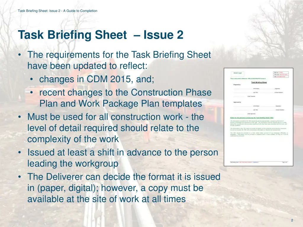 task briefing sheet issue 2 a guide to completion