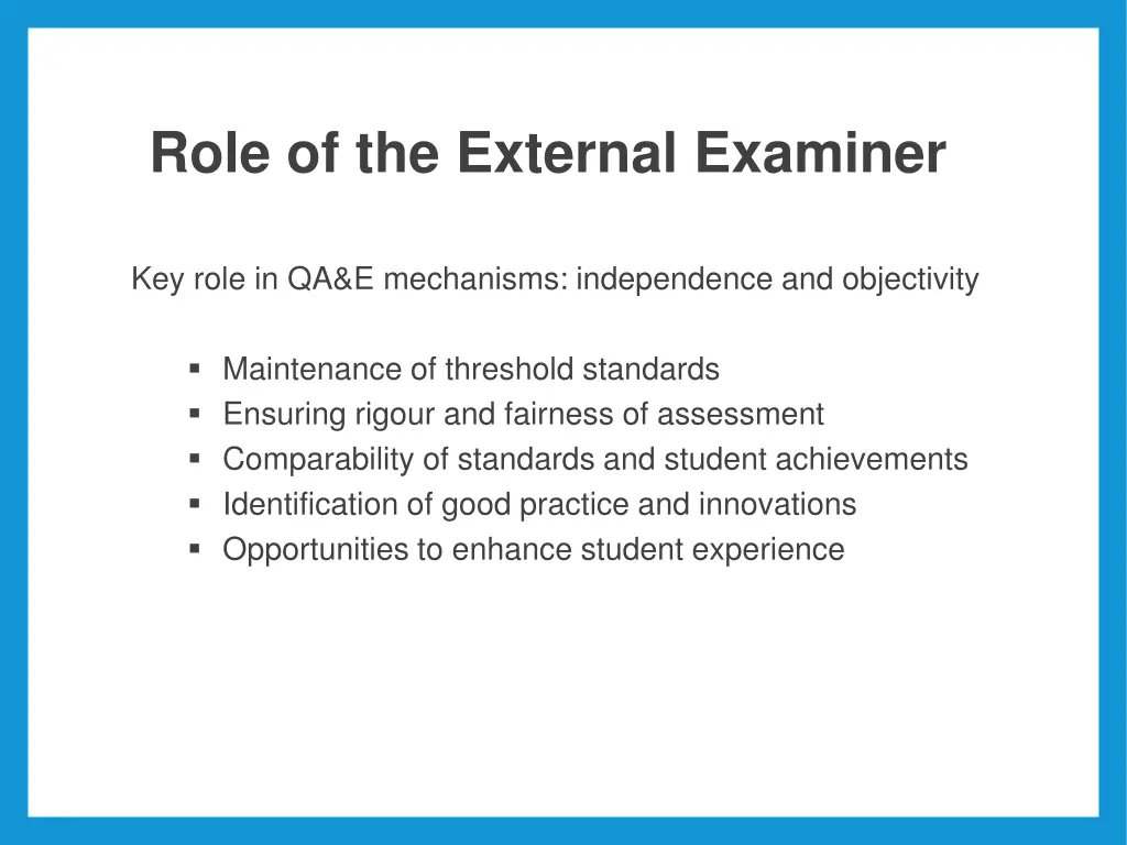 role of the external examiner