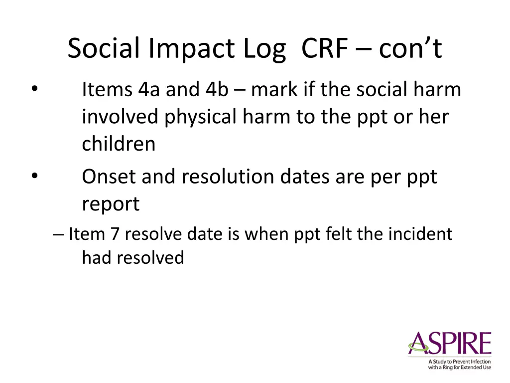 social impact log crf con t items 4a and 4b mark