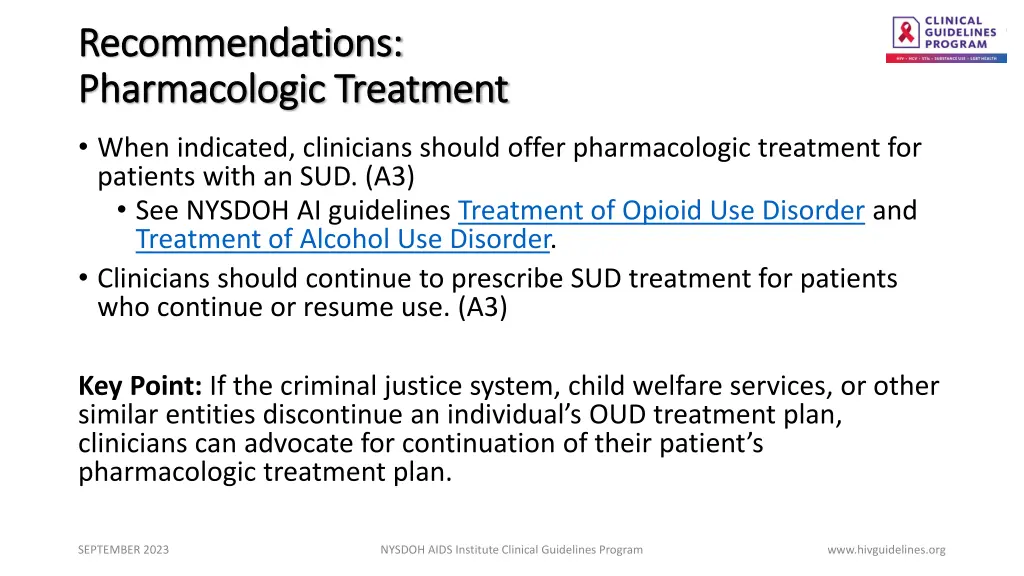 recommendations recommendations pharmacologic