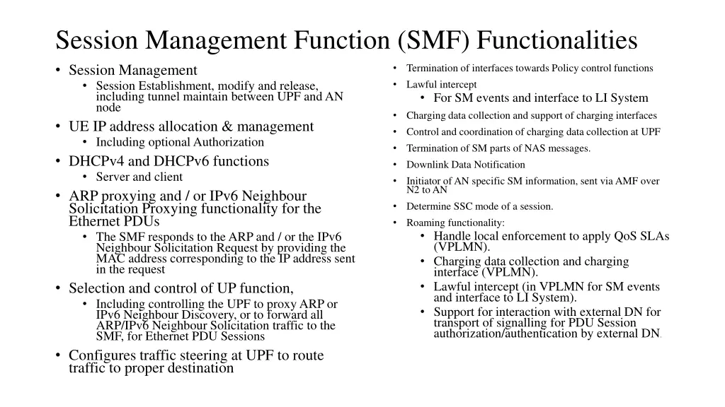 session management function smf functionalities