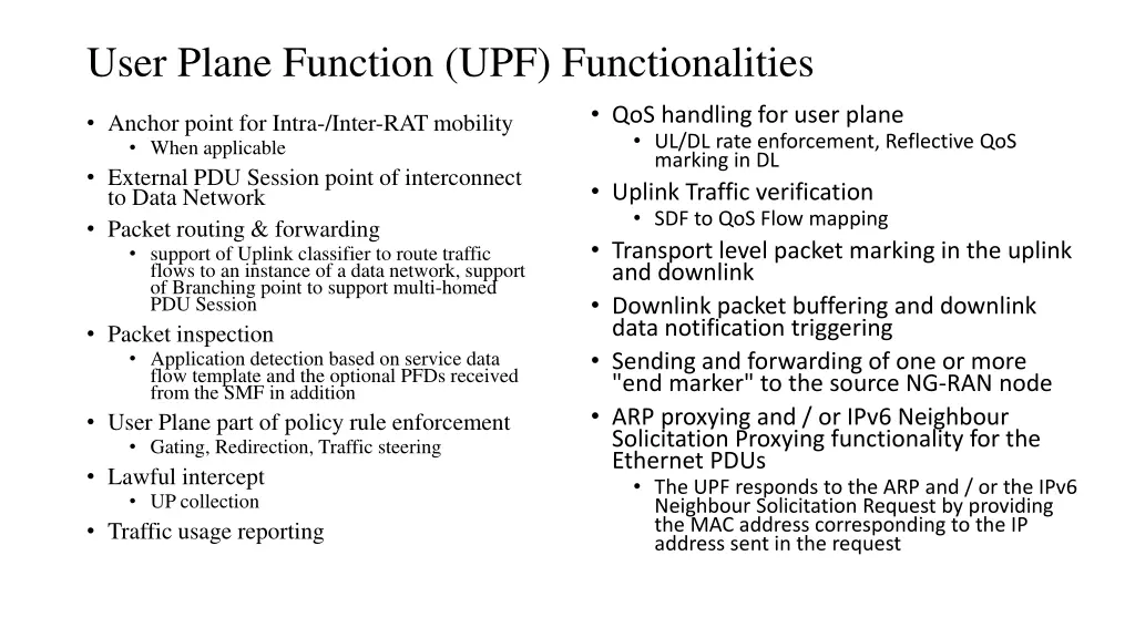 user plane function upf functionalities