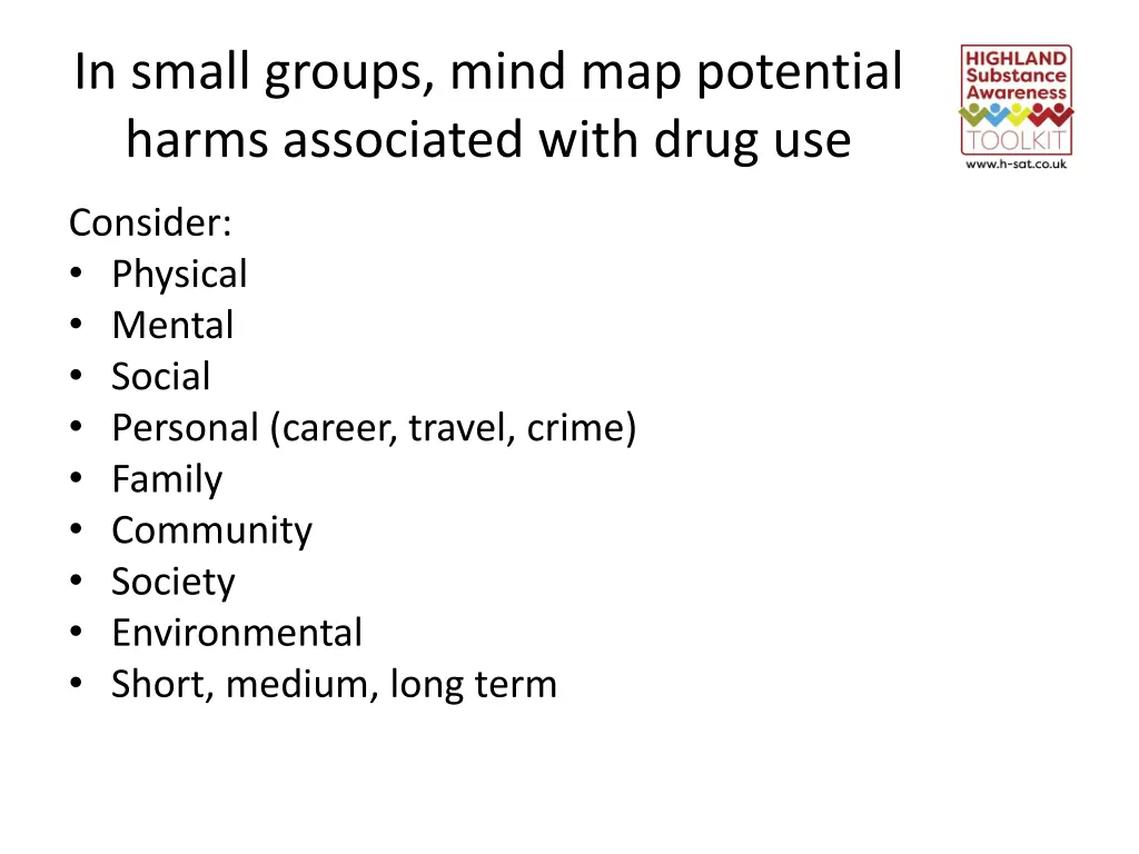 in small groups mind map potential harms