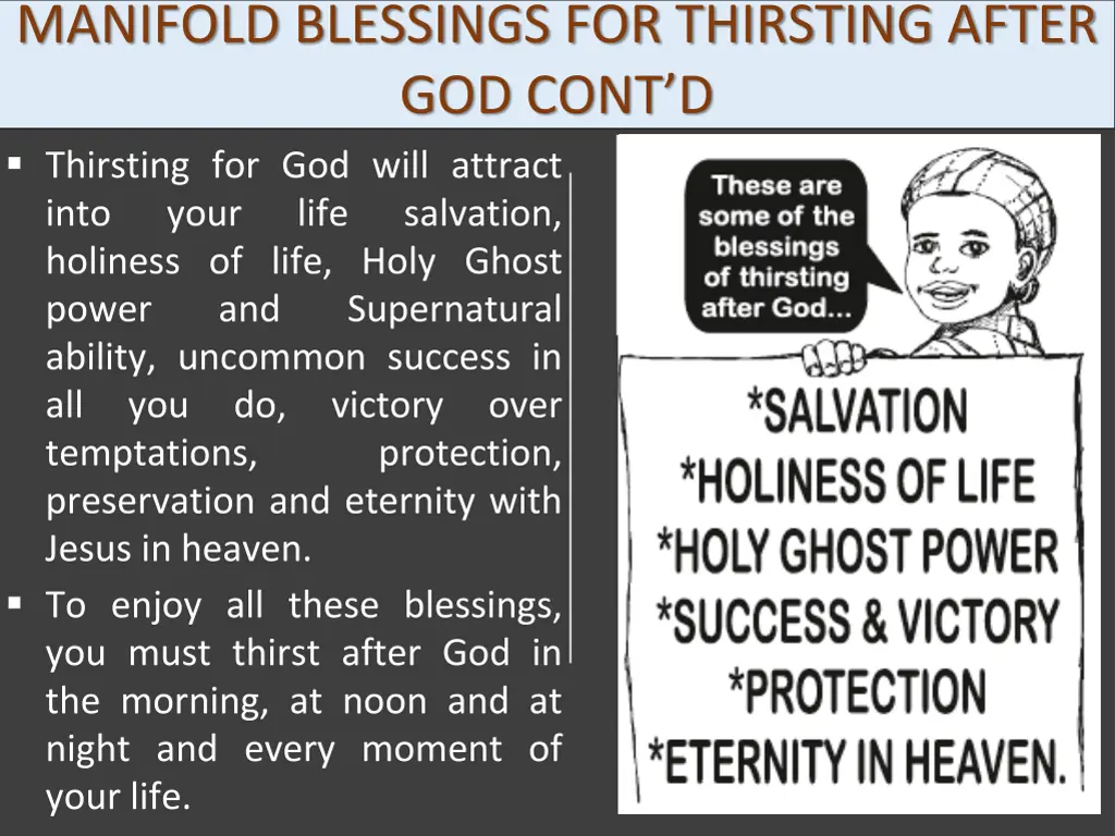 manifold blessings for thirsting after god cont