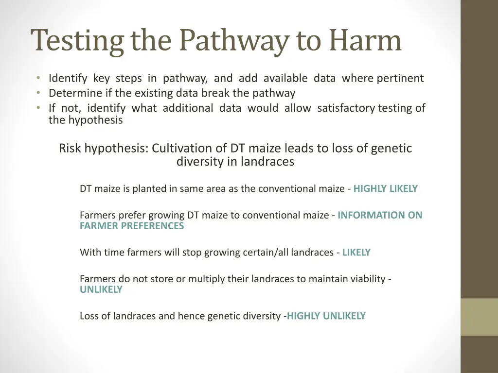 testing the pathway to harm