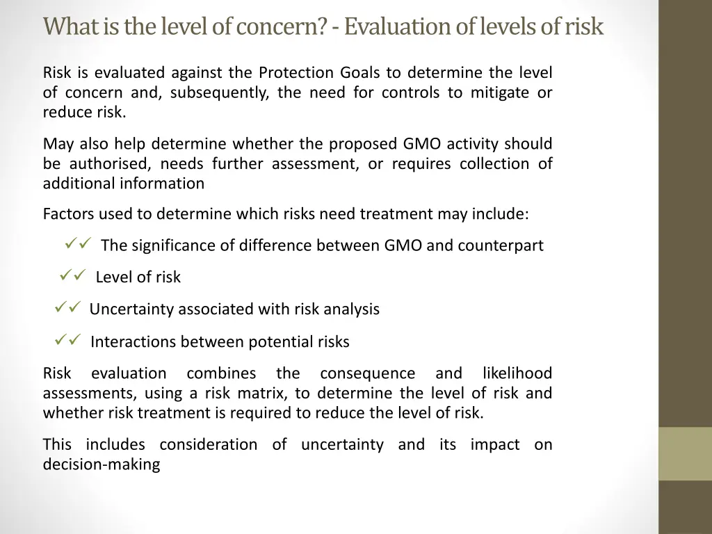 what is the level of concern evaluation of levels