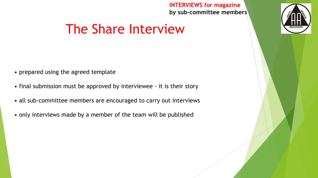 interviews for magazine by sub committee members