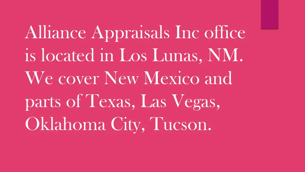 alliance appraisals inc office is located