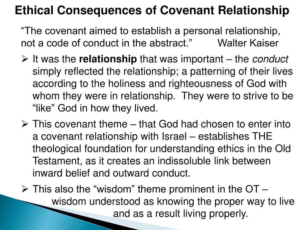 ethical consequences of covenant relationship 1