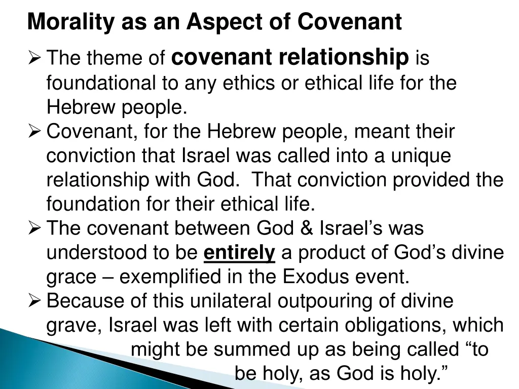 morality as an aspect of covenant the theme