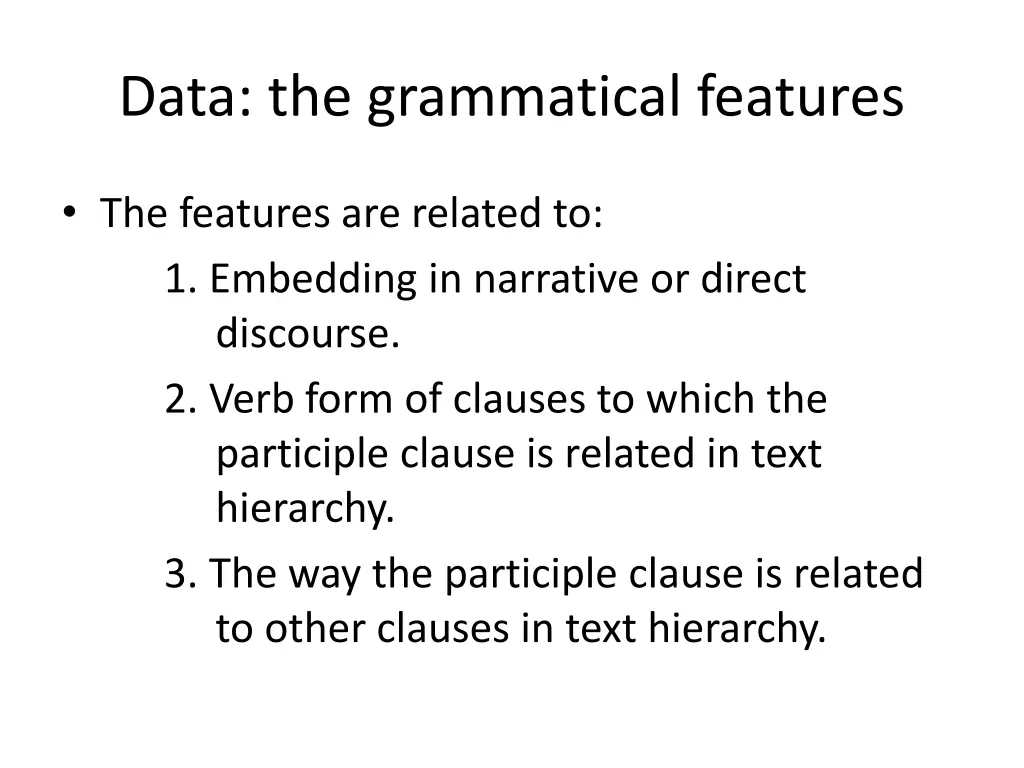 data the grammatical features