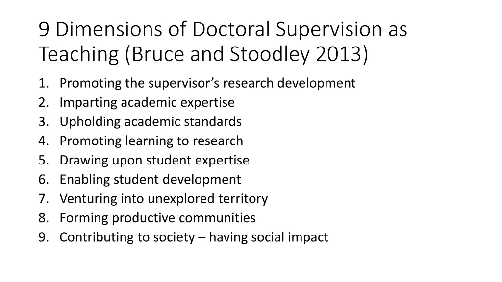 9 dimensions of doctoral supervision as teaching