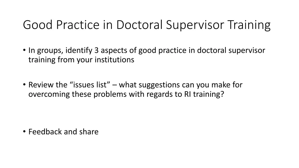 good practice in doctoral supervisor training