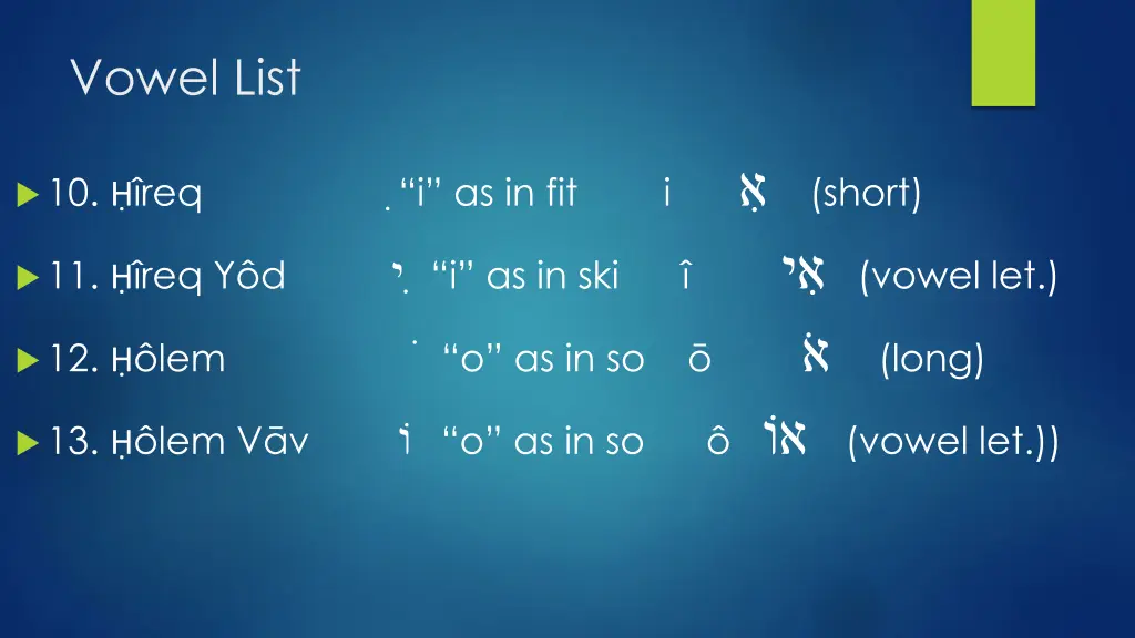 vowel list 2