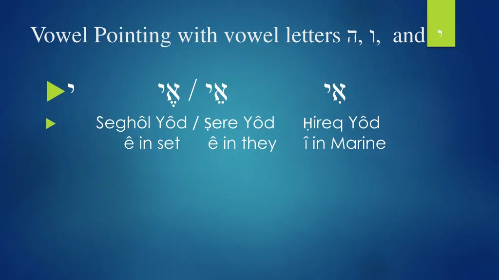 vowel pointing with vowel letters and 1