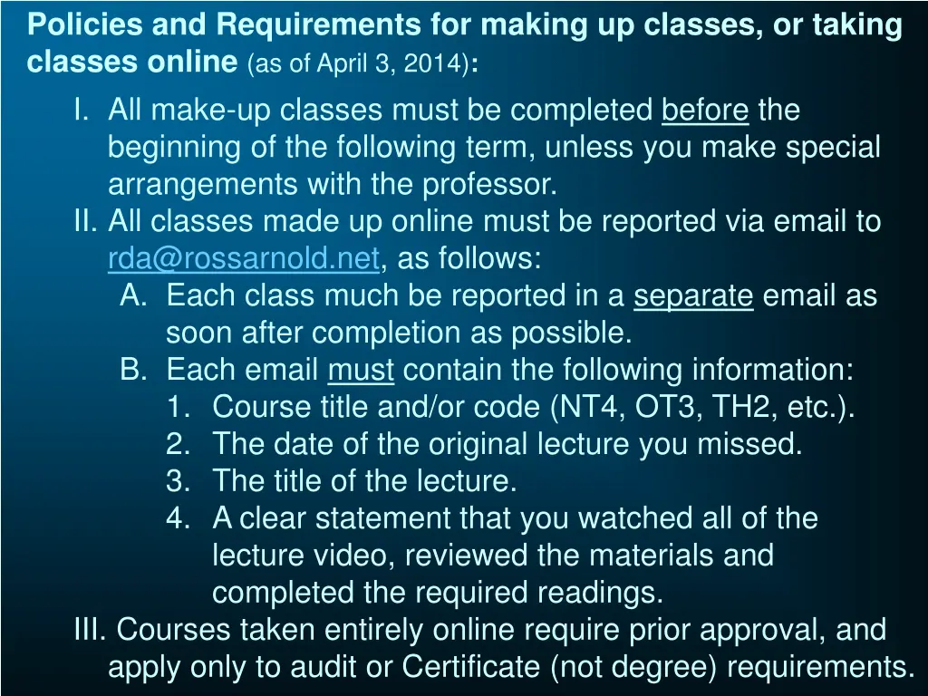 policies and requirements for making up classes