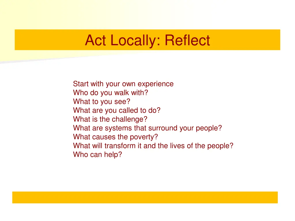 act locally reflect