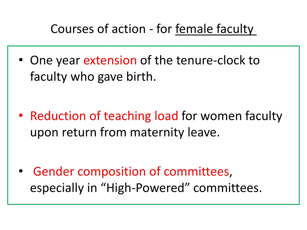 courses of action for female faculty